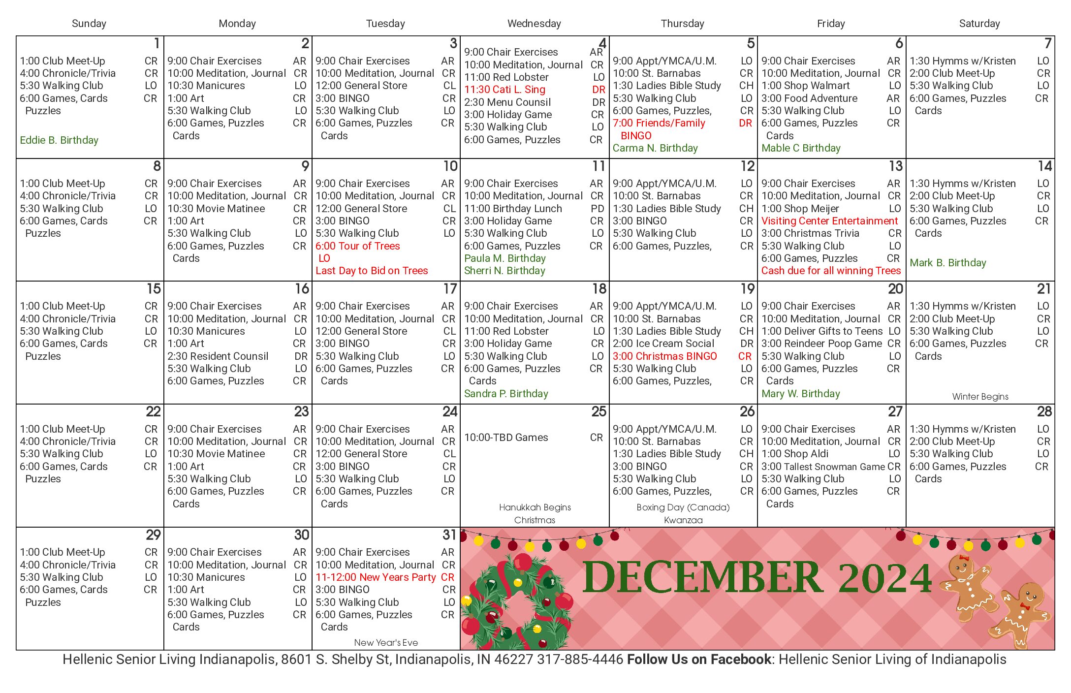 HSL Indy December 2024 Calendar